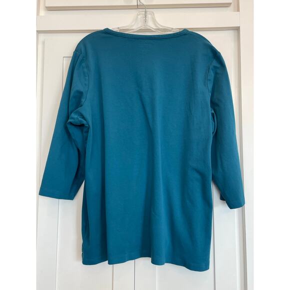 L.L. Bean 3/4 length sleeve tee 100% Cotton turquoise teal 3Xplus - Picture 2 of 9